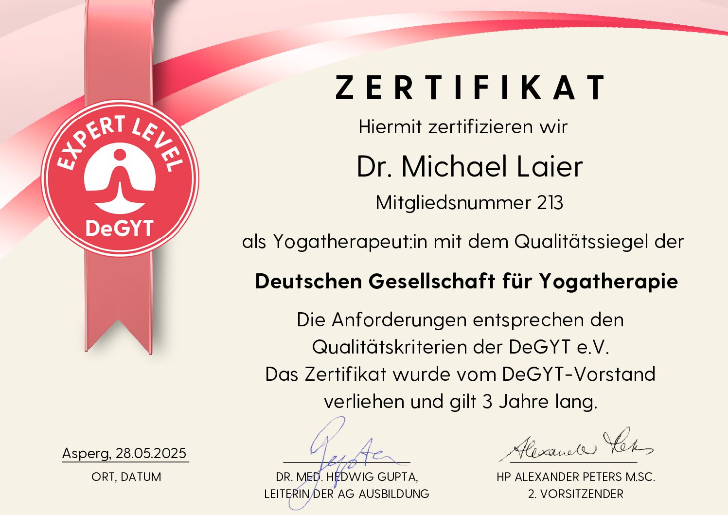 Zertifikat Dr. Michael Laier Expert